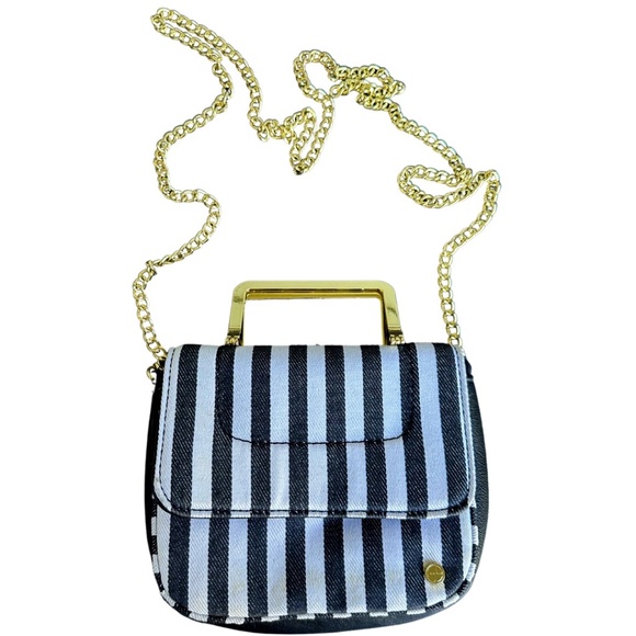 Gianni Bini Black & White Stripe Gold Chain Crossbody with Gold Handles - Picture 1 of 3